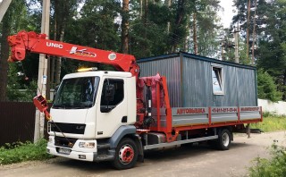 Манипулятор UNIC 554 и 505. Перевозка бытовки, контейнера, вагончика.