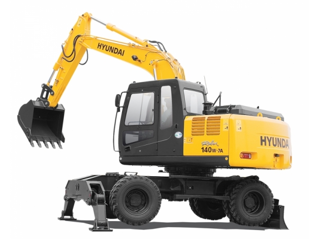 Полноповоротный колёсный экскаватор HYUNDAI r-160, VOLVO-e140